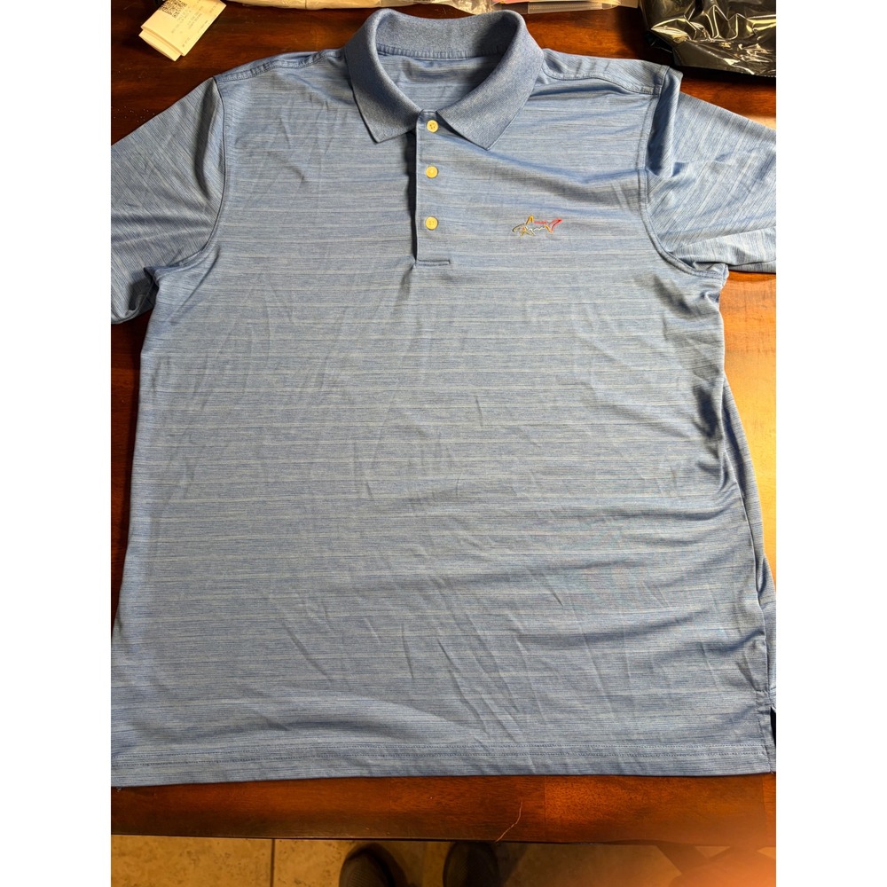 Greg Norman Men's Large Blue Heather Golf Polo Shirt Shark Logo Short Sleeve